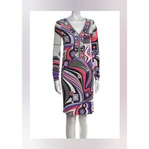 Emilio Pucci Purple Multicolor Signature Print Summer Dress S sz
